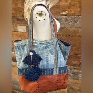 FREDD+BASHA leather/denim over sized  tote bag